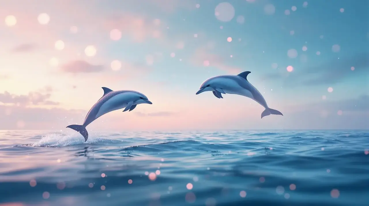 美女自拍 浪漫海豚意象背景